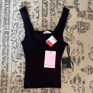 Avec Les Filles Luxe Black Knit Tank Top